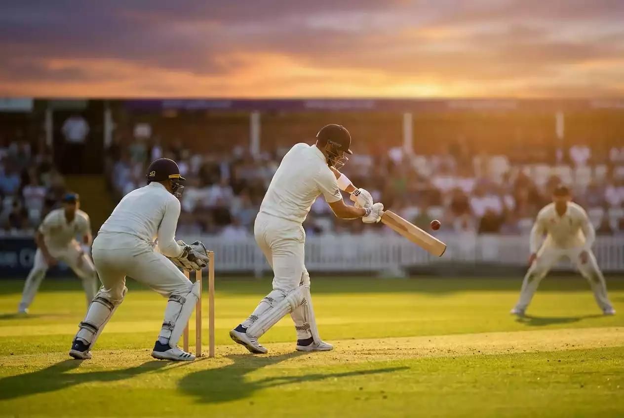 Cricket Wetten Deutschland - T20 Match auf Rasenfeld mit Spielern in Aktion
